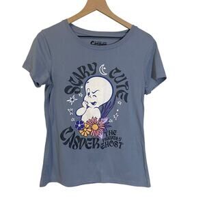 Casper The Friendly Ghost Light Blue Graphic T-Shirt Cotton Polyester Sz XL